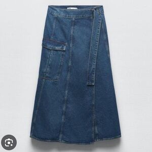 Zara The Wrap midi denim cargo skirt size XS